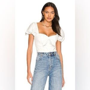 Amanda Uprichard Goldie Bodysuit puff sleeve smocked milkmaid coquette white S